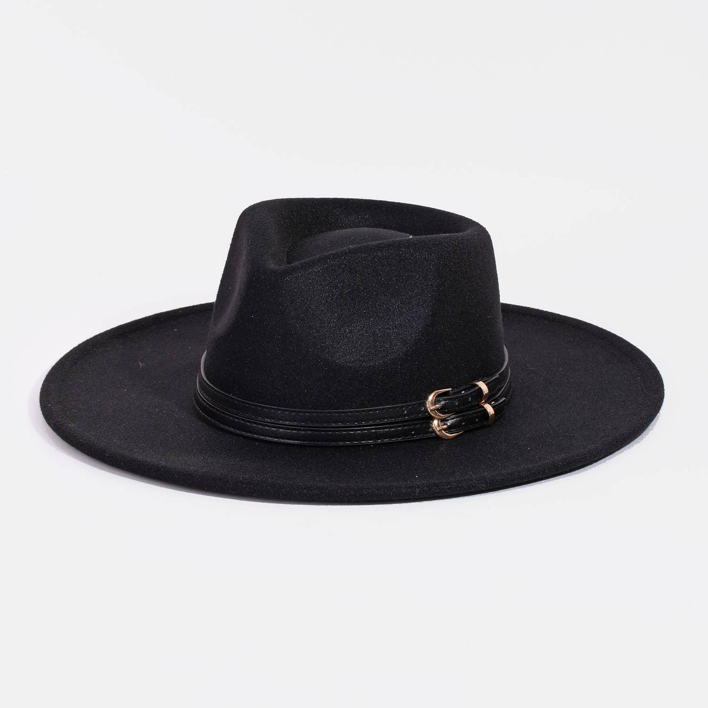 Collections by Fame Accessories - Double Belt Strap Fedora Hat: IV