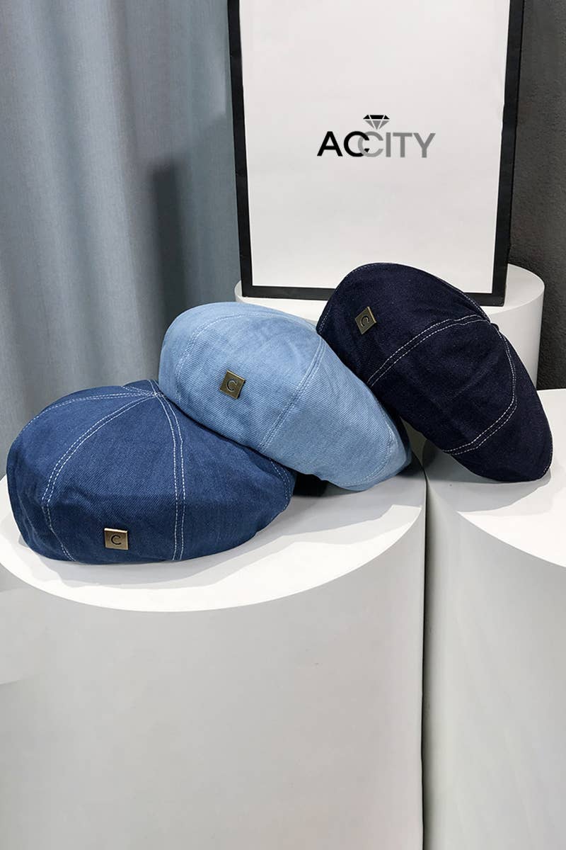 ACCITY - DENIM  FASHION BERET CAP_CWAH0484: BLUE / (OS) 2