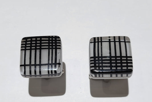 Custom Venetian Glass Cufflinks Black White Plaid