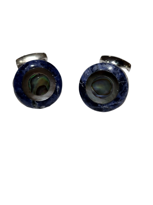 Blue Lapis Stone Green Abalone Shell Center Cufflinks