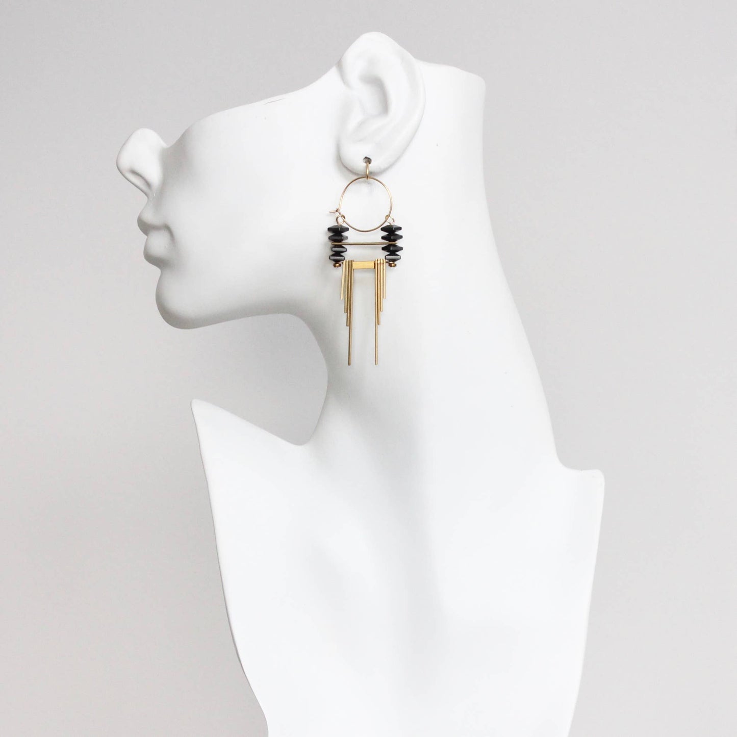 David Aubrey Jewelry - CHRE54 ArtDeco hematite and brass hoop earrings