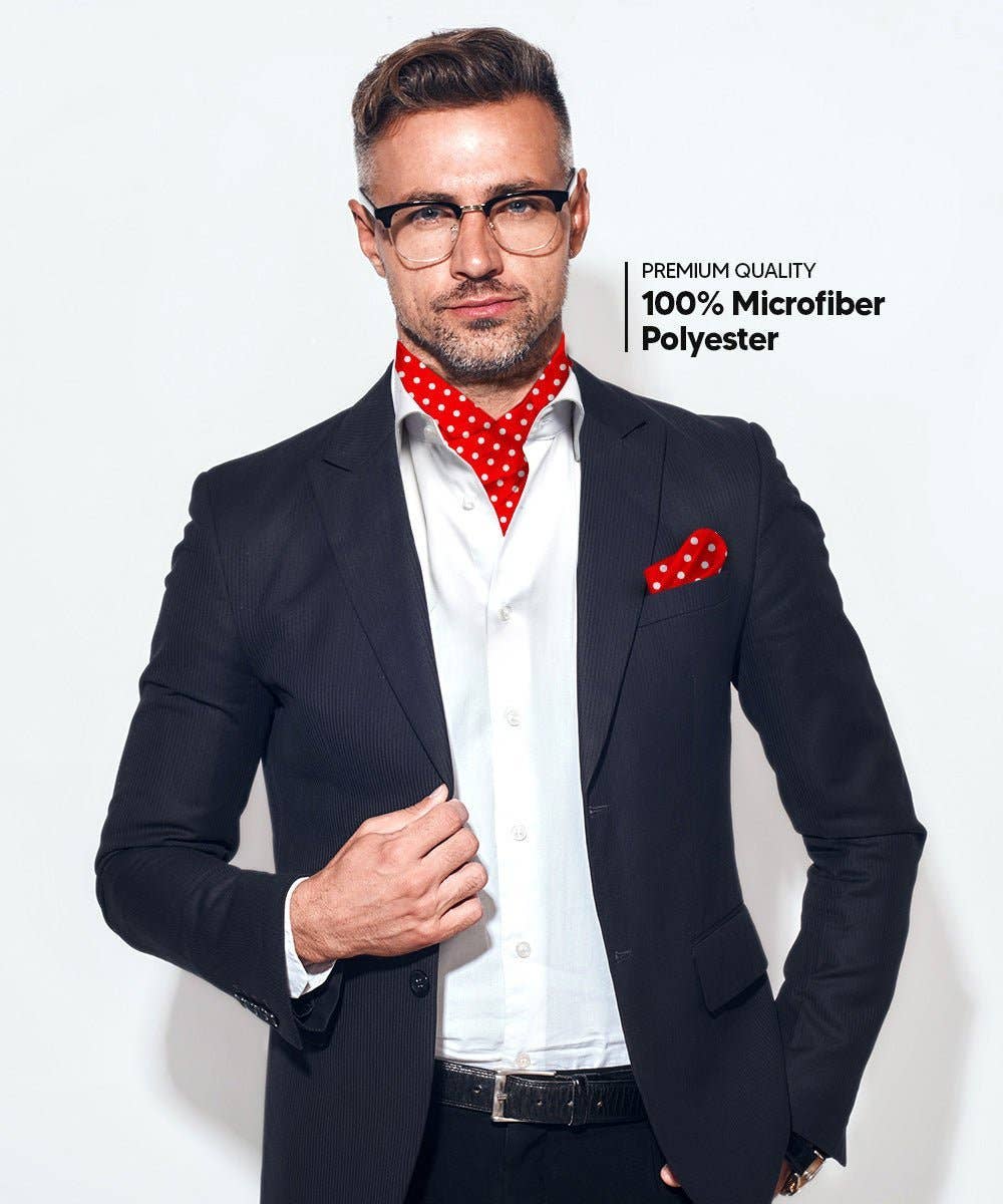 Dubal Brothers - Vittorio Farina Men's Polka Dot Satin Ascot & Pocket Square: White-Black / One Size