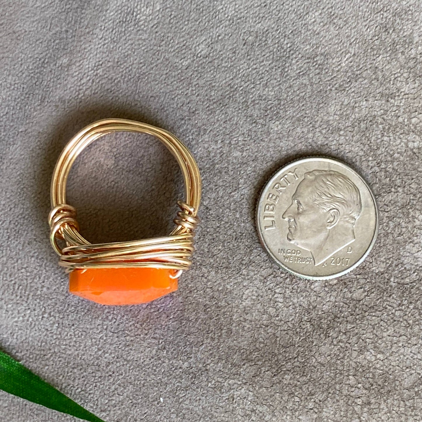 Marble Designs Jewelry - Gold Wire Wrapped Ring Faceted Orange Crystal Statement Ring: Gold / 8