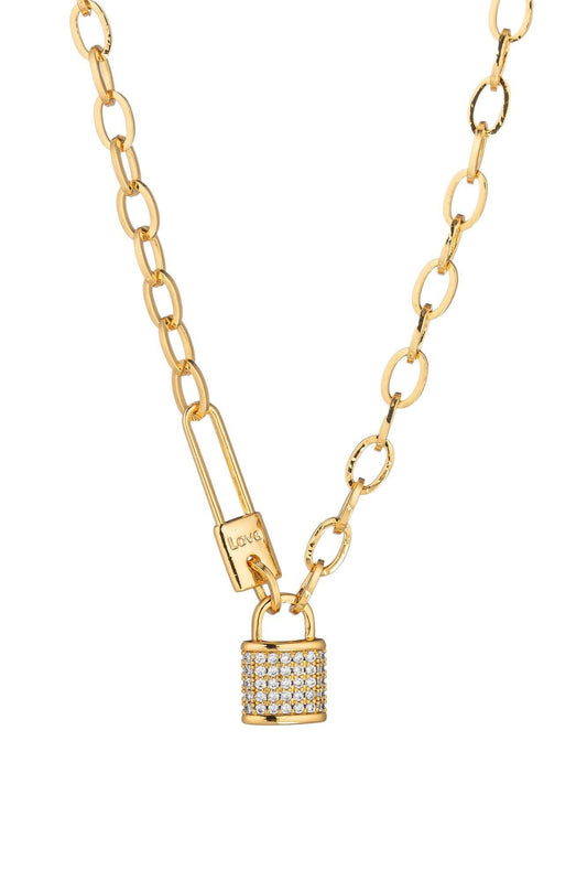 Eye Candy Los Angeles - 18K Gold Plated Lock Necklace with Cubic Zirconia Stones