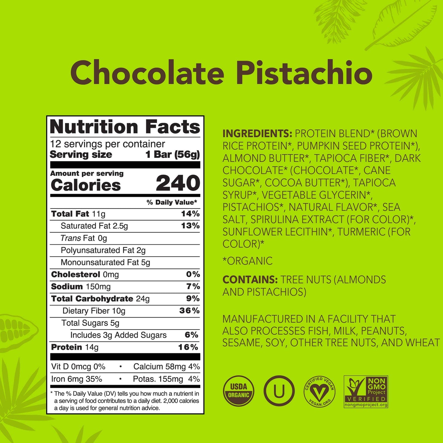 Aloha - Chocolate Pistachio - Protein Bars: 12-Bar Box