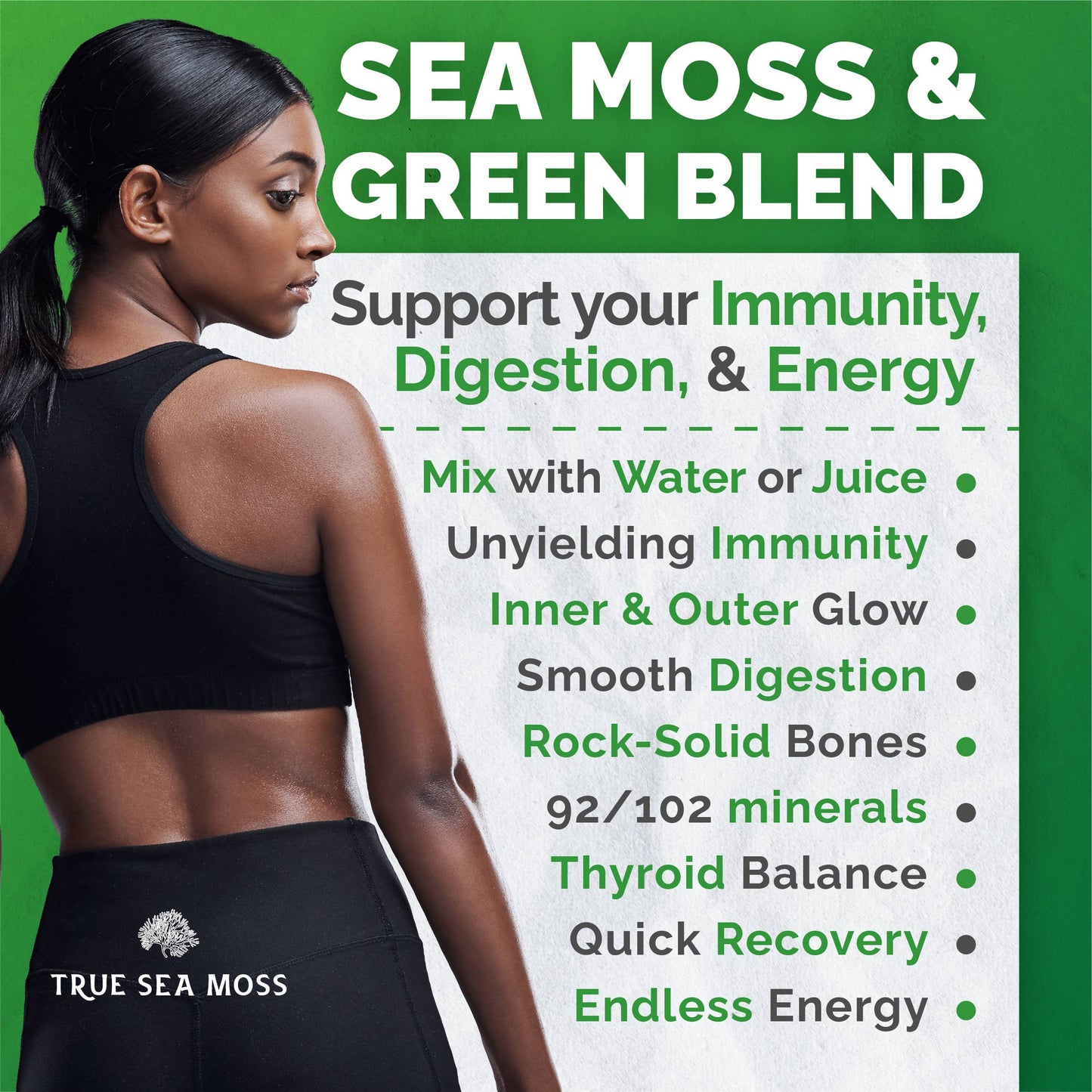 TrueSeaMoss - Sea Moss Green Superfood Blend with Spirulina, Ashwagandha