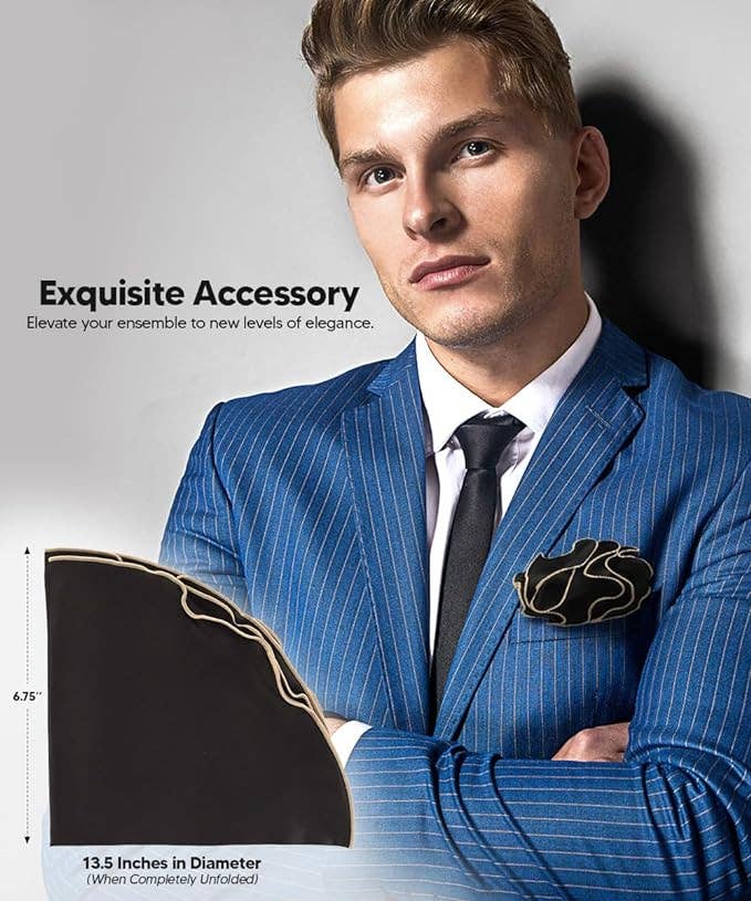 Dubal Brothers - Vittorio Farina Round Satin Pocket Square with Embroidered Piping: White and Black