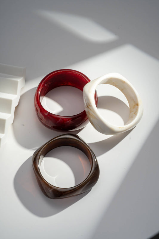 COSMOS - Resin bangle bracelets - Bordeaux Ecru Brown