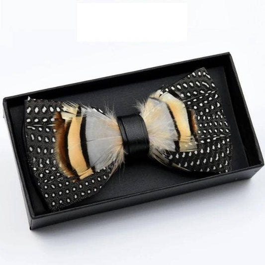 TYED BY DEDE - Handmade Wild Feather Bow Tie W/free Lapel Pin Set