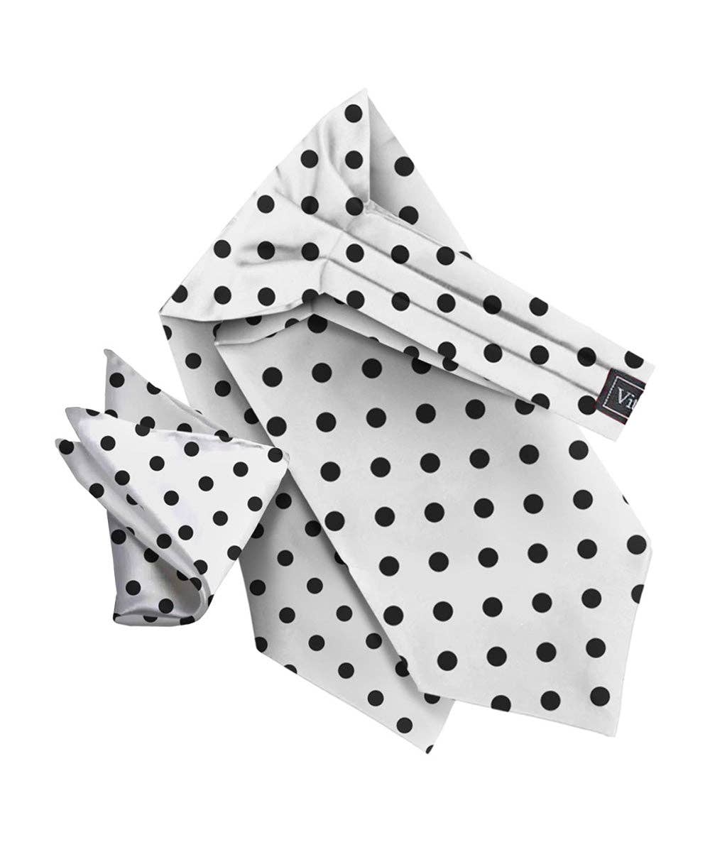 Dubal Brothers - Vittorio Farina Men's Polka Dot Satin Ascot & Pocket Square: White-Black / One Size