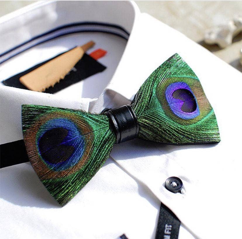 TYED BY DEDE - Handmade Peacock Feather Bow Tie W/free Lapel Pin Set