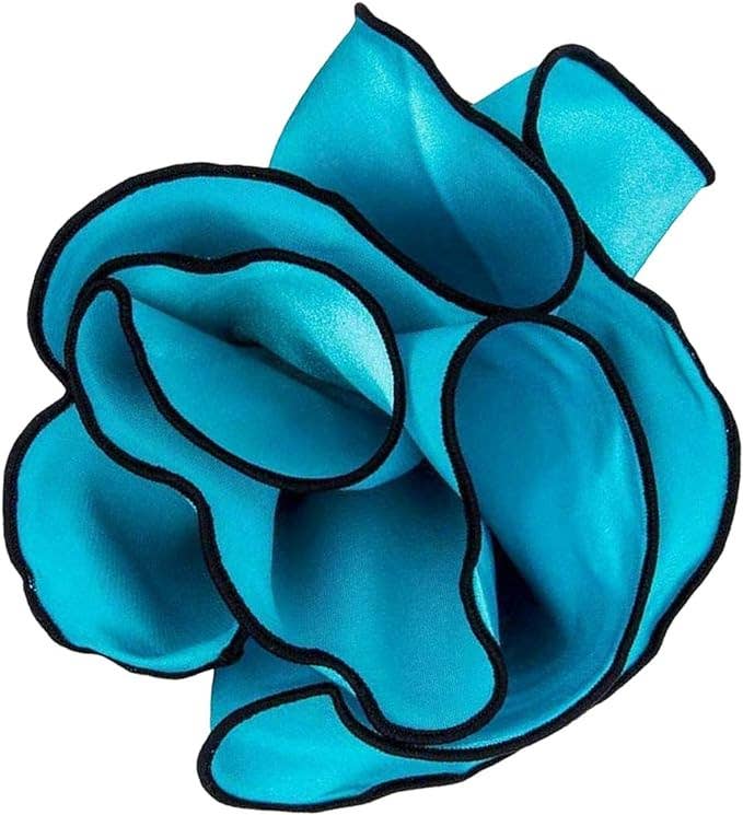Dubal Brothers - Vittorio Farina Round Satin Pocket Square with Embroidered Piping: Turquoise and Black