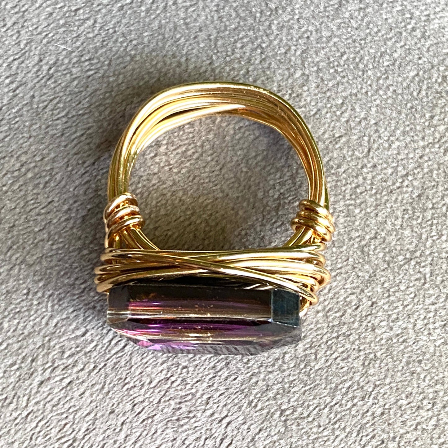 Marble Designs Jewelry - Crystal Ring Cocktail Statement Gold Silver Wire Wrapped: Black / Sterling Silver Plated / 6