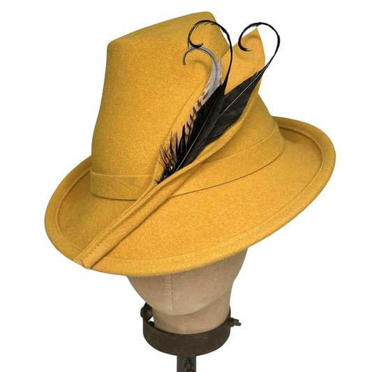 Kathy Jeanne Millinery - Lux Vienna Gold Alpine Feather Hat