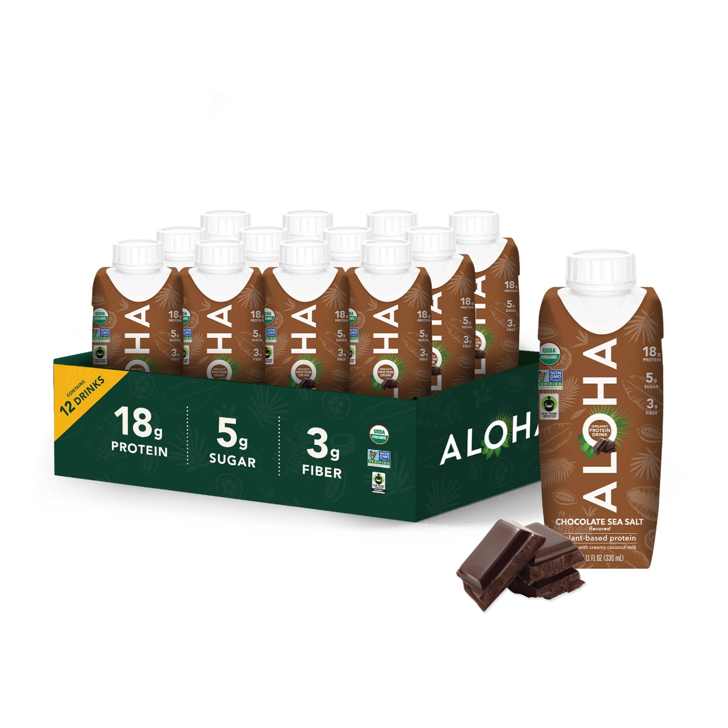 Aloha - 11oz Chocolate Sea Salt Protein Drink (Pack of 12): 12-Bottle Pack