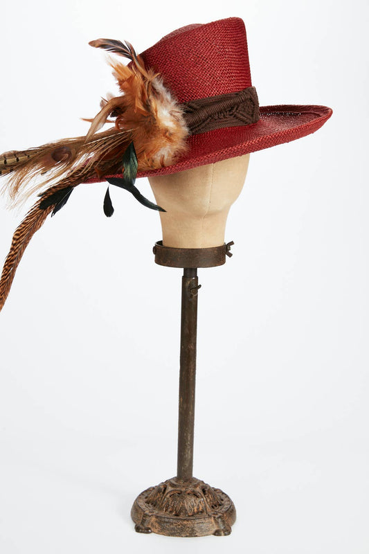Kathy Jeanne Millinery - Straw Bohemian Feather Top Hat