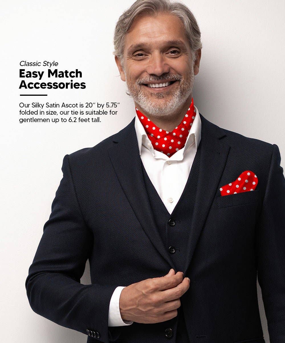 Dubal Brothers - Vittorio Farina Men's Polka Dot Satin Ascot & Pocket Square: Black-White / One Size
