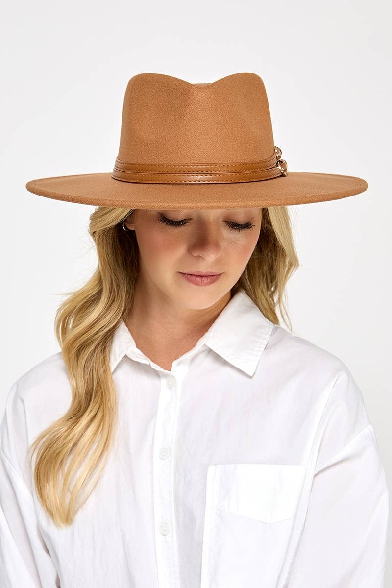 Collections by Fame Accessories - Double Belt Strap Fedora Hat: IV