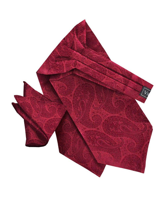 Dubal Brothers - Vittorio Farina Men's Woven Paisley Ascot & Pocket Square: Burgundy / One Size