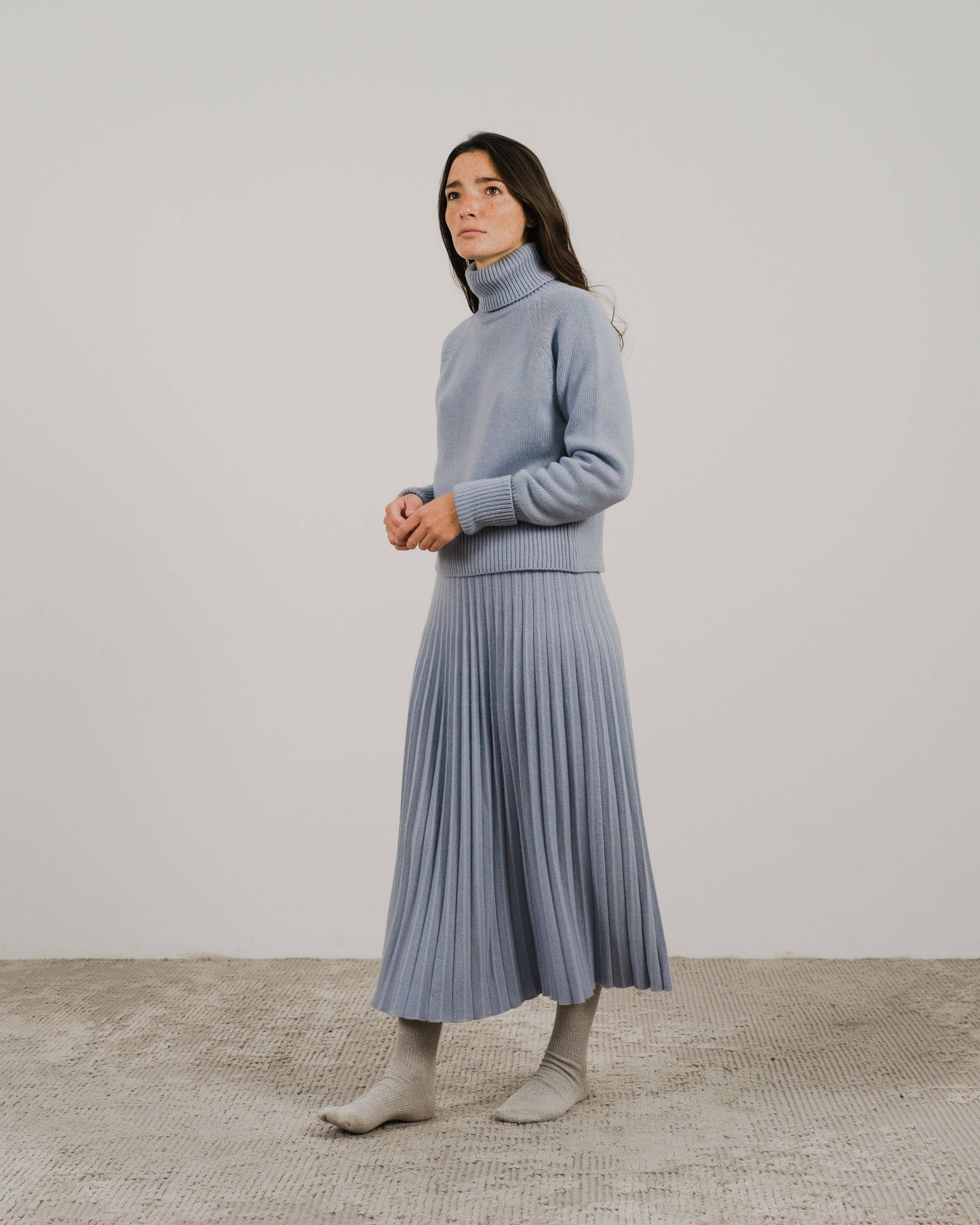 LÈMME - Cashmere Mix Pleated Skirt (3D-Knit): L / Beige