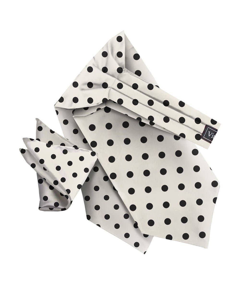 Dubal Brothers - Vittorio Farina Men's Polka Dot Satin Ascot & Pocket Square: Black-White / One Size