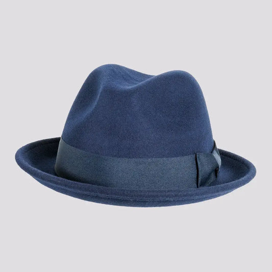 American Hat Makers - Crushable Wool Felt Pinch Front Hat - Style Pablo: Navy / MD