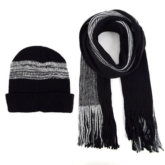 Selini New York - Men's Winter Knit Wine Scarf and Hat Set: Black