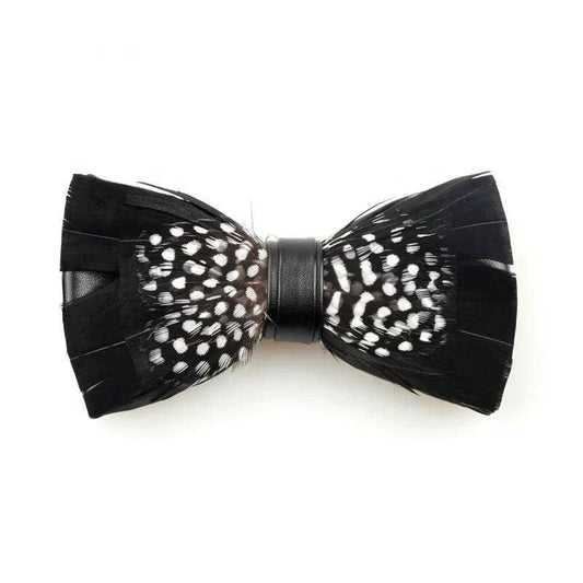 TYED BY DEDE - Handmade Adjustable Neckband Feather Bow Tie Black & White Polka Dot W/free Lapel Pin Set