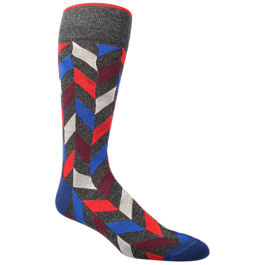 Dion Socks Mid Calf Gray Red Royal Blue Chevron