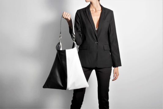 ANA KOUTSI - Akathi double leather bag in black & white