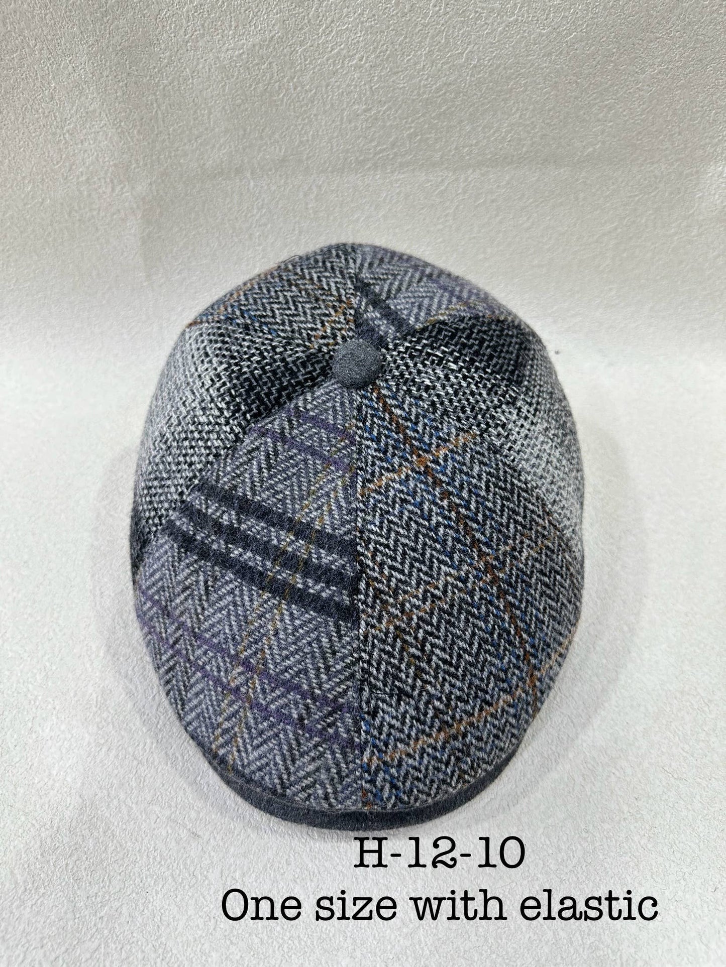 LEXA PLUS - H-12-10 Flat cap in gray and blue patchwork tweed