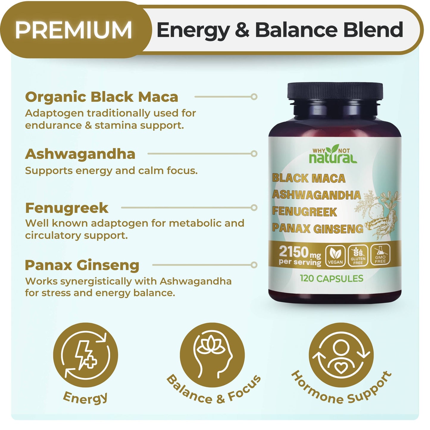 WhyNotNatural - 4-in-1 Organic Black Maca Root, Supplement for Men and Women