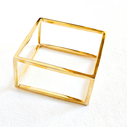 Bisjoux - Brass bold cube square bangle bracelet 2 sizes: Small