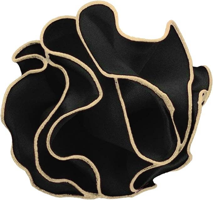 Dubal Brothers - Vittorio Farina Round Satin Pocket Square with Embroidered Piping: Black and Black