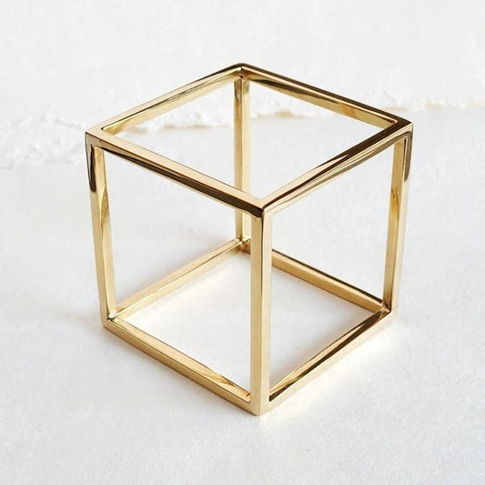 Bisjoux - Brass bold cube square bangle bracelet 2 sizes: Large