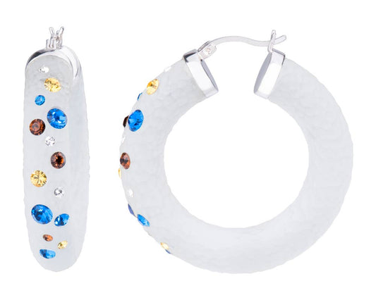 Gold & Honey - 1.25" Colorful Swarovski Crystals Hoops in White with Yellow