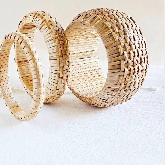 Bisjoux - Rattan straw cane bangle bracelet set handmade renewable: Set
