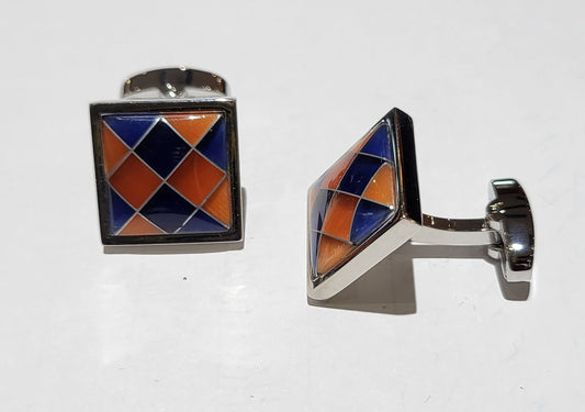Enzone Cufflinks Blue Orange Enamel Diamond