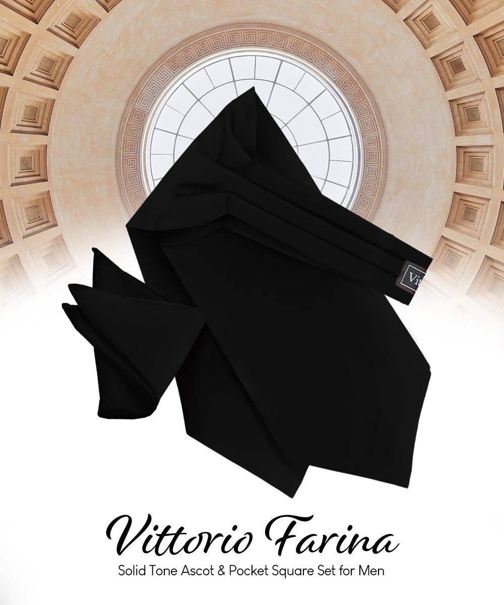 Dubal Brothers - Vittorio Farina Men's Woven Paisley Ascot & Pocket Square: Black / One Size