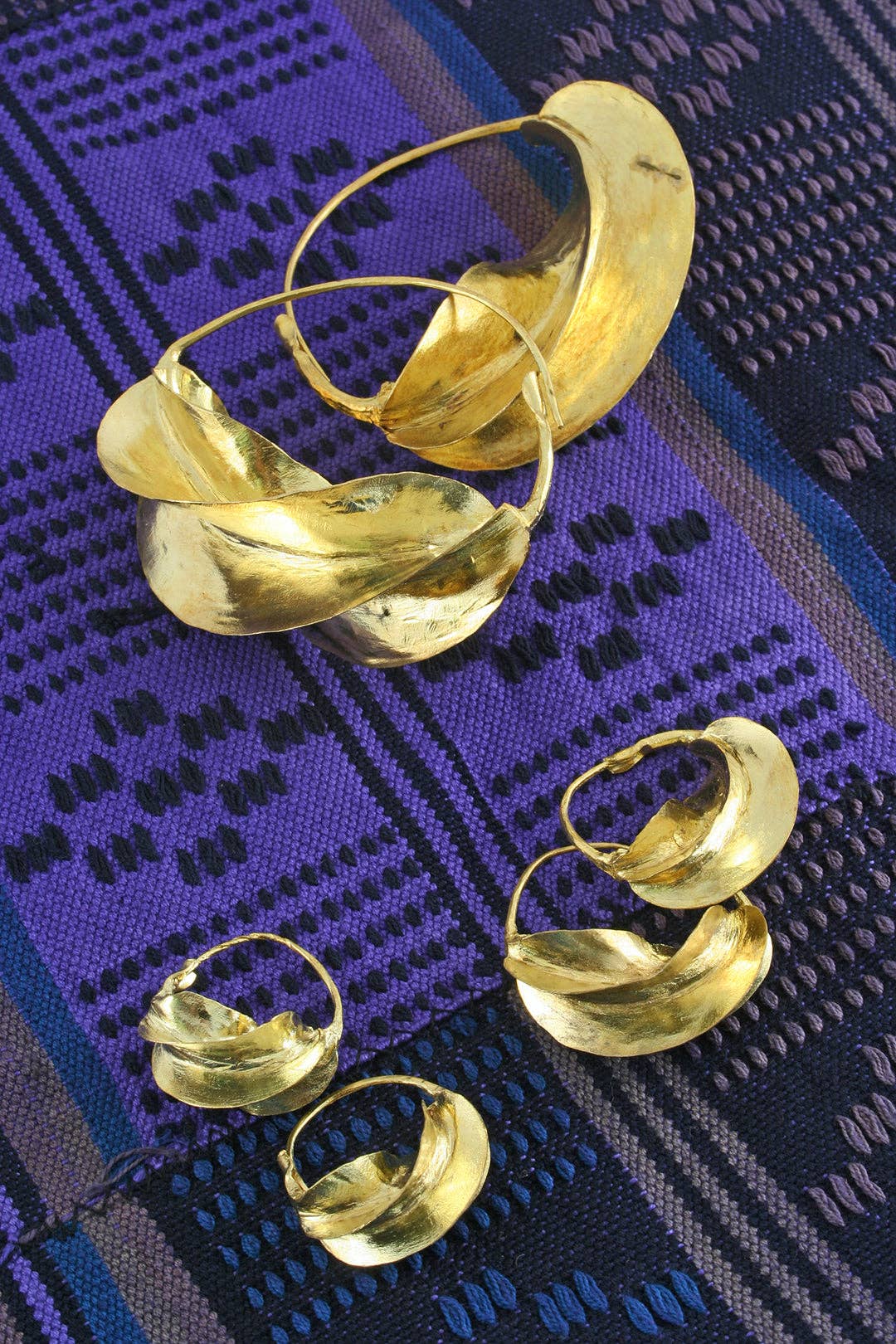African Modern - Fulani Hammered Brass Earrings: MALI-47B  Medium