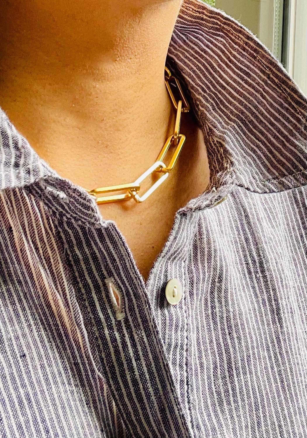 David Aubrey Jewelry - DOR615 18k matte gold paperclip chain necklace
