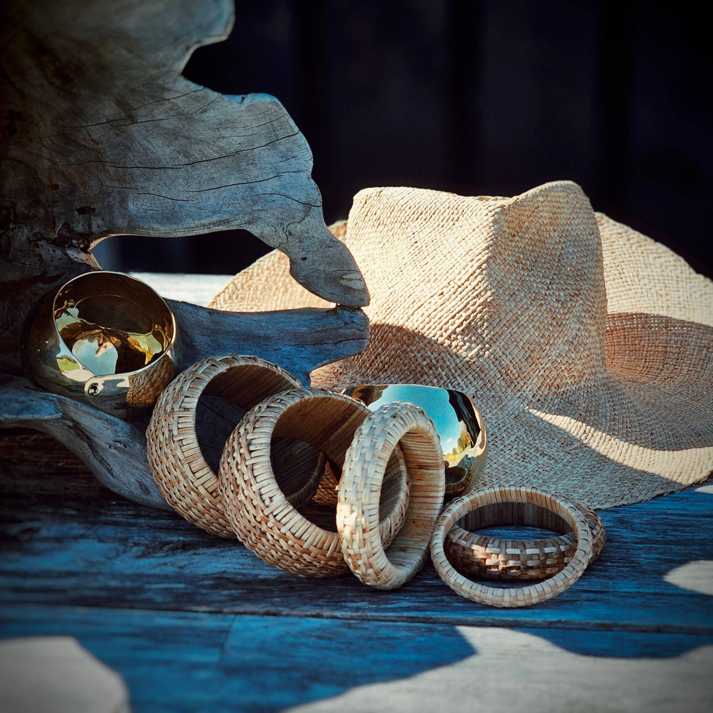 Bisjoux - Rattan straw cane bangle bracelet set handmade renewable: Set