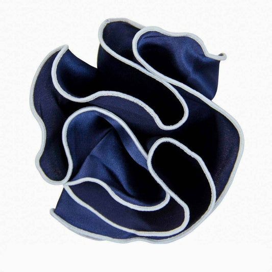 Dubal Brothers - Vittorio Farina Round Pocket Square with Embroidered Piping Var. 01 by Classy Cufflinks: Navy/White (040)