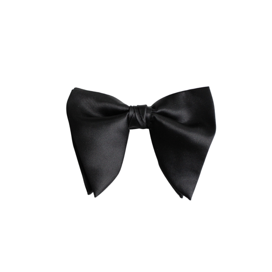 Tie Mood - Black Oversized Satin Bow Tie & Pocket Square Set