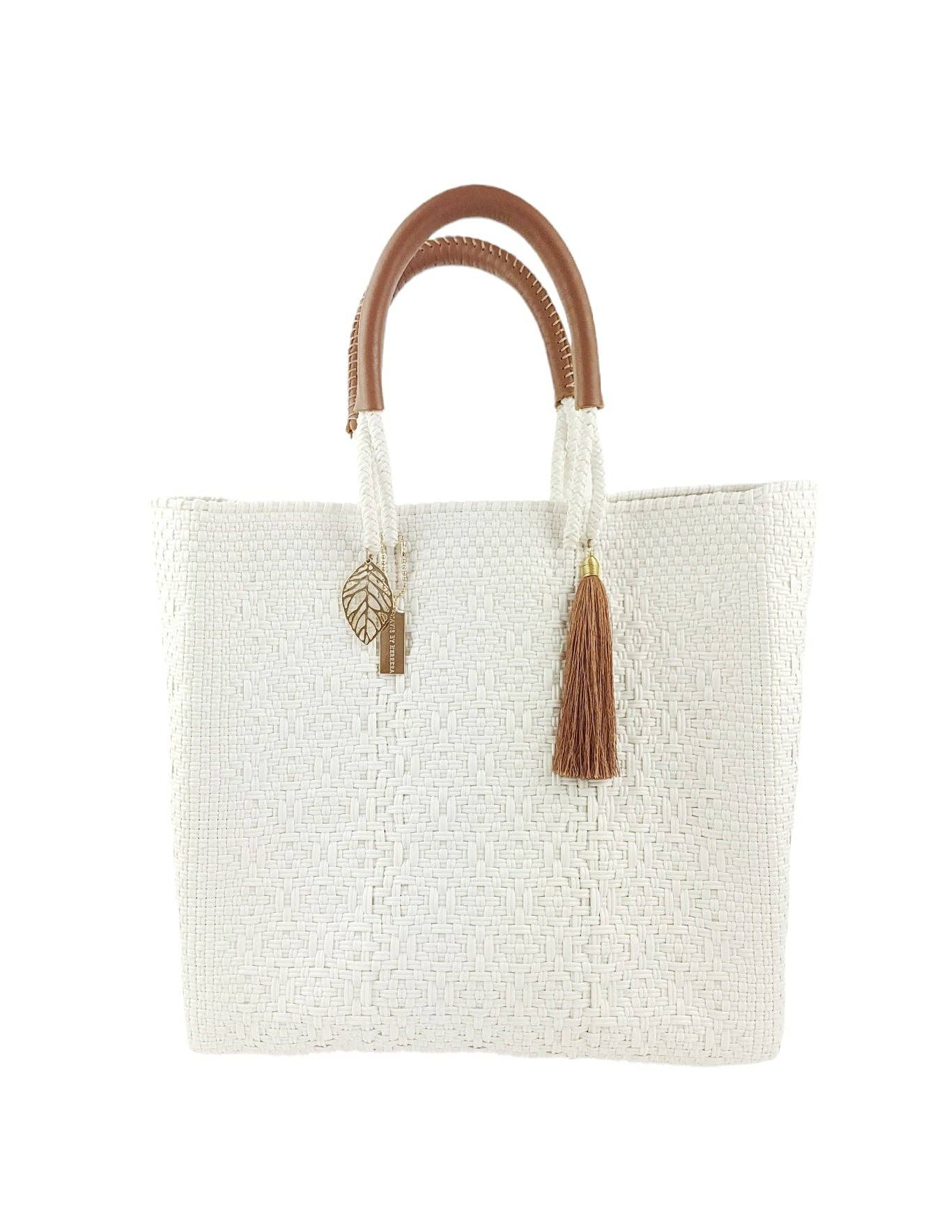 Mavis by Herrera - Hannah Resort Tote Bag - White Pearl: Large Straps 9"