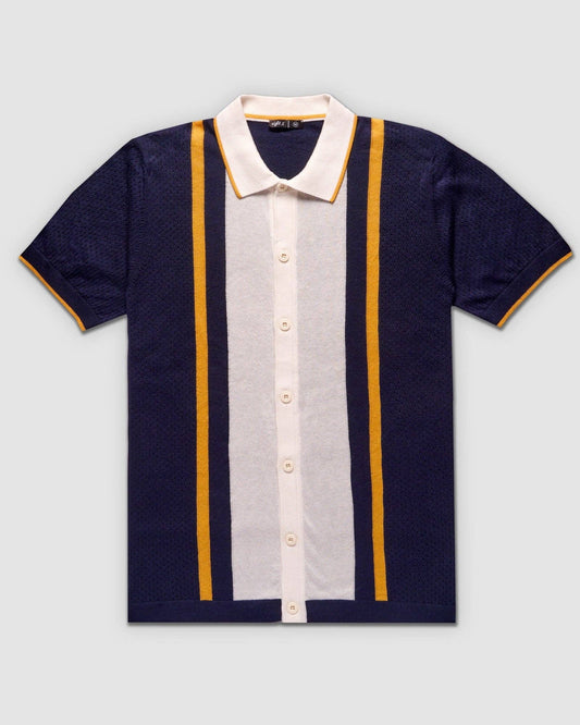 EIGHT X - The Varsity Knit Short Sleeve Shirt - Navy: NAVY / L