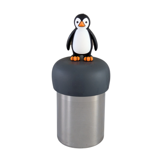 Teany Tiny Kitchen Tea Infuser - Penguin | Floating Tea Steeper | Grey Base | Black & White