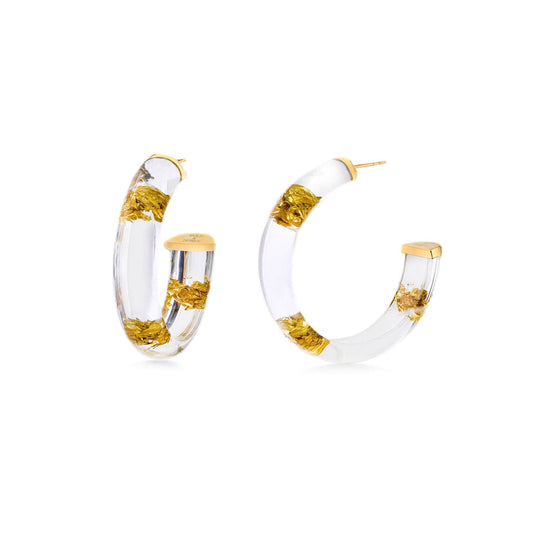 Gold & Honey - 1.5" Clear 24K Gold Leaf Hoops