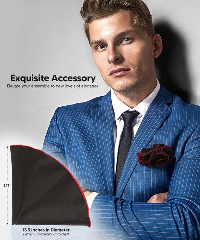 Dubal Brothers - Vittorio Farina Round Satin Pocket Square with Embroidered Piping: Turquoise and Black