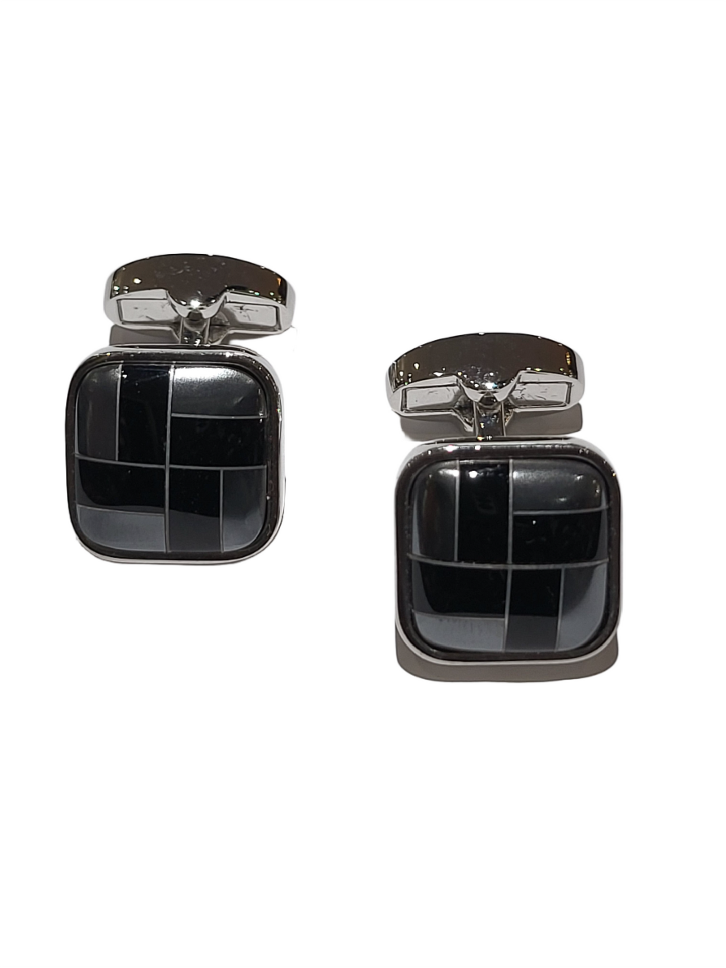 Enzone Black Onyx hematite Gray Mosaic Cufflinks